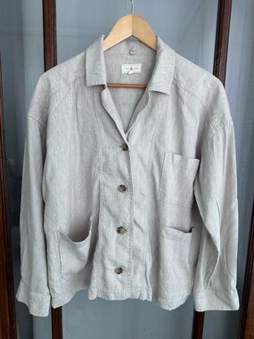 Lou & Grey Blazer Med Linen Blend Jacket Buttons Office Preppy Casual Pockets